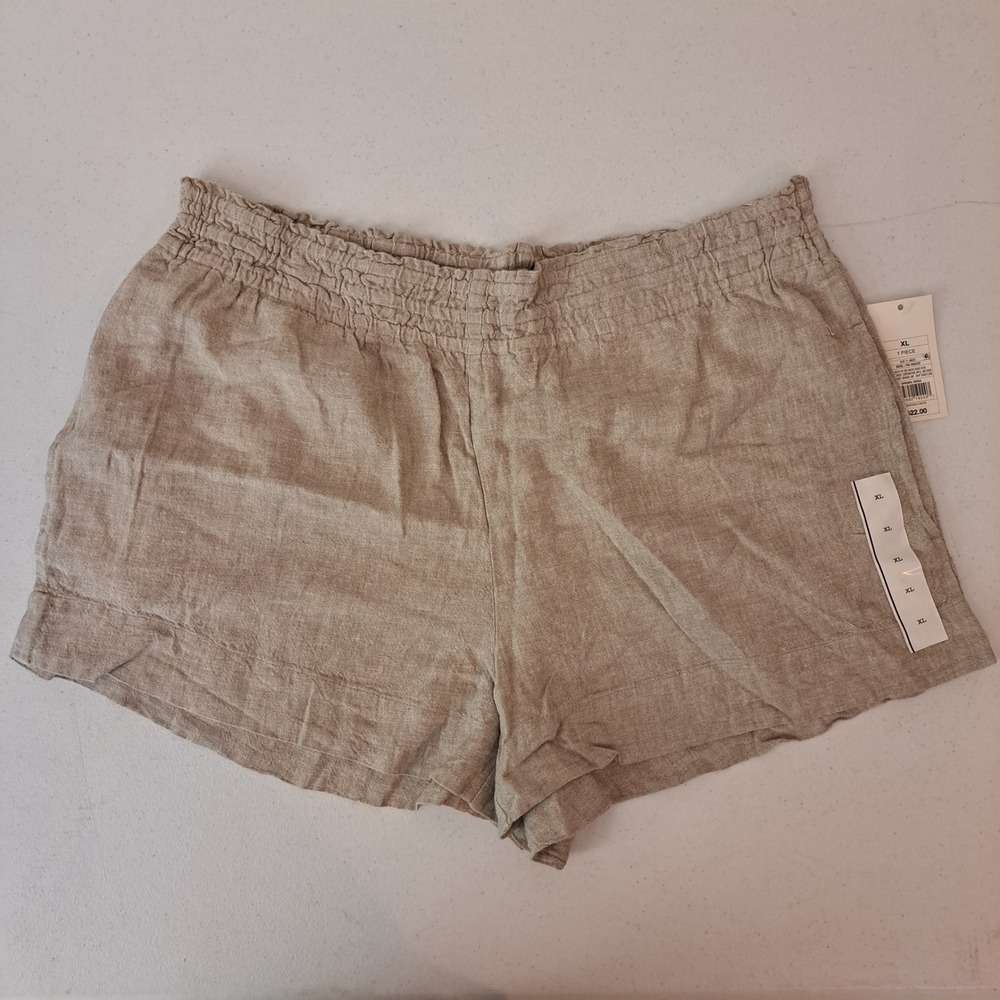 Women's Linen Pull-On Shorts - A New Day Beige XL 1026-176-B45